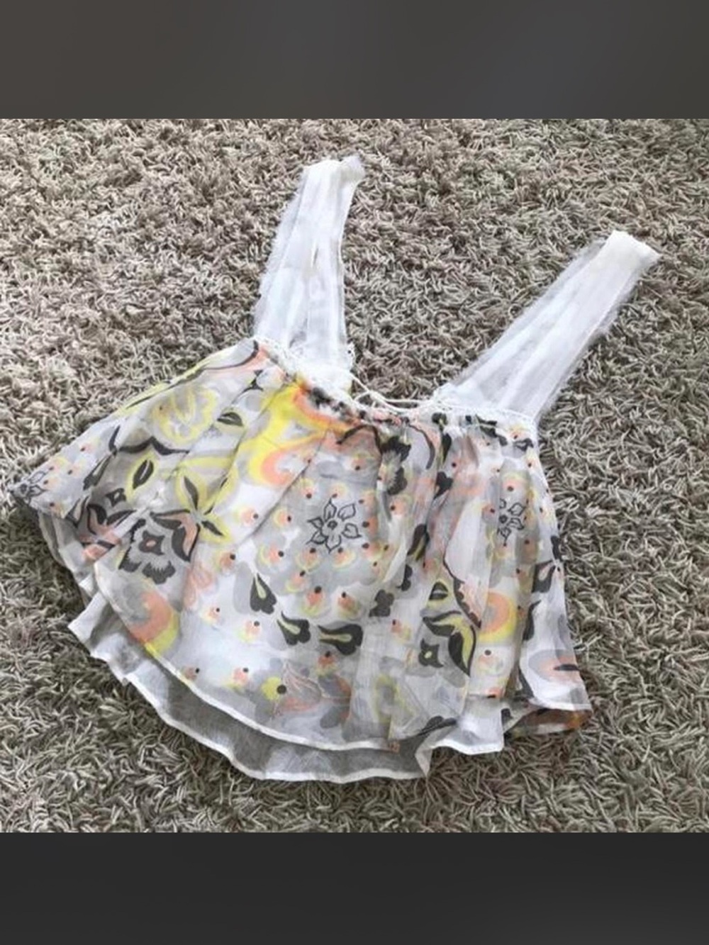 Free People Floral Chiffon White Tank Top with Paisley Print and Tie Back